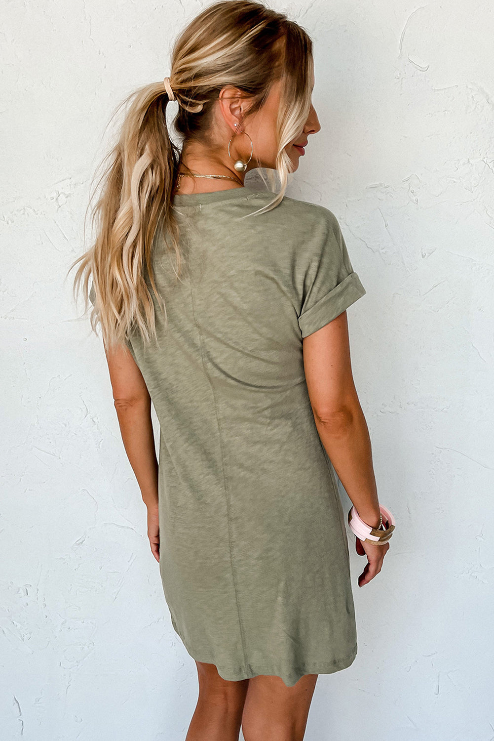 Laurel Green Folded Sleeve Twisted Mini T-Shirt Dress - SELFTRITSS