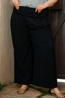 Black Shirred High Waist Plus Size Wide Leg Pants - SELFTRITSS   