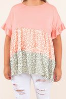 Pink Ruffled Short Sleeve Leopard Splicing Flowy Plus Size Top - SELFTRITSS   