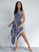 Fringe Printed Single Shoulder Dress - SELFTRITSS