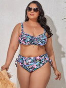 Plus Size Printed Drawstring Detail Bikini Set - SELFTRITSS   