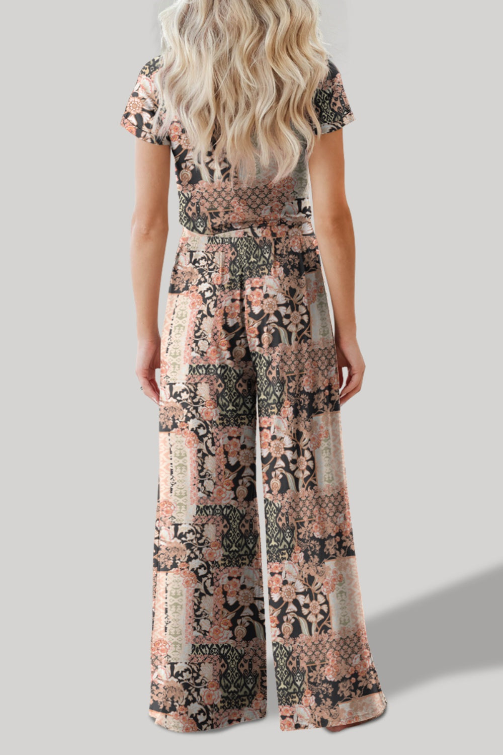 Printed Round Neck Short Sleeve Top and Pants Set - SELFTRITSS