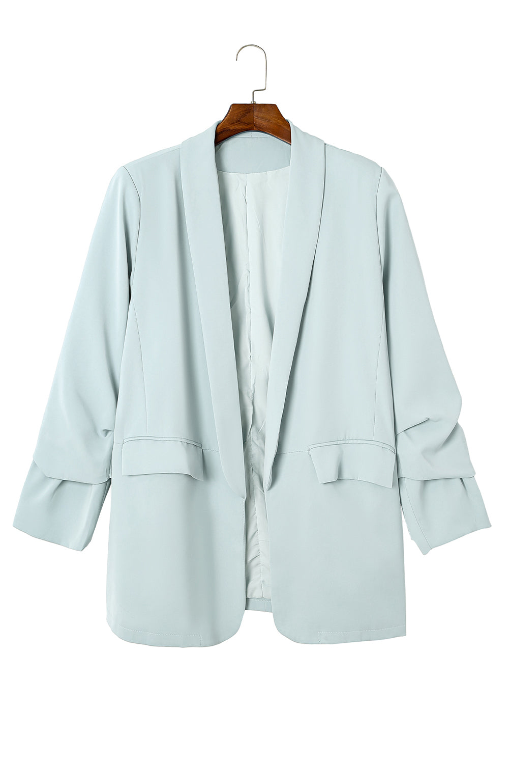 Sky Blue Plus Size Soft Lightweight Pocketed Lapel Blazer - SELFTRITSS