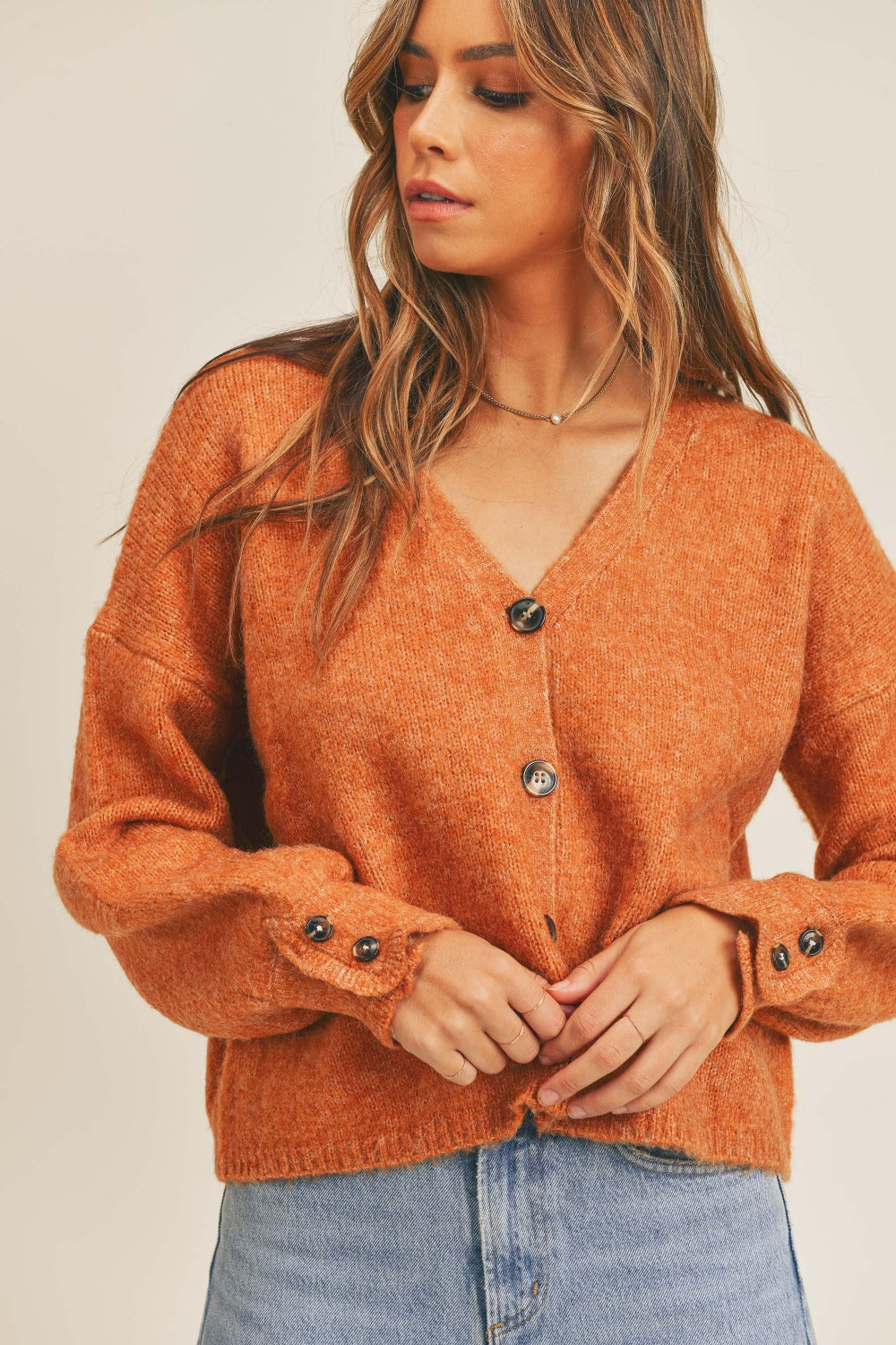 Women's Rusty Long Sleeve Button Cardigan