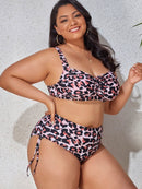 Plus Size Printed Drawstring Detail Bikini Set - SELFTRITSS   