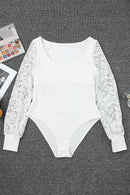 White Lace Sleeves Square Neck Bodysuit - SELFTRITSS