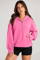 Pocketed Half Zip Long Sleeve Hoodie - SELFTRITSS   