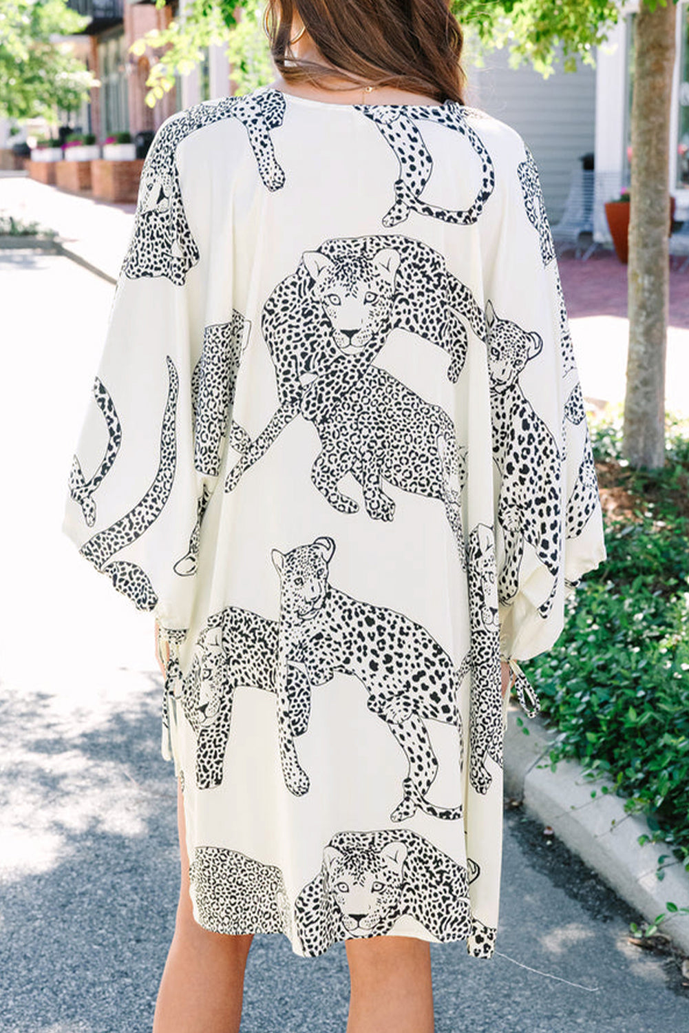 White Cheetah Print Loose Fit Open Front Kimono - SELFTRITSS