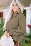 Apricot Quilted Buttoned Neckline Stand Neck Pullover Sweatshirt - SELFTRITSS