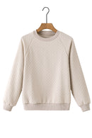 Beige Solid Textured Raglan Sleeve Pullover Sweatshirt - SELFTRITSS   