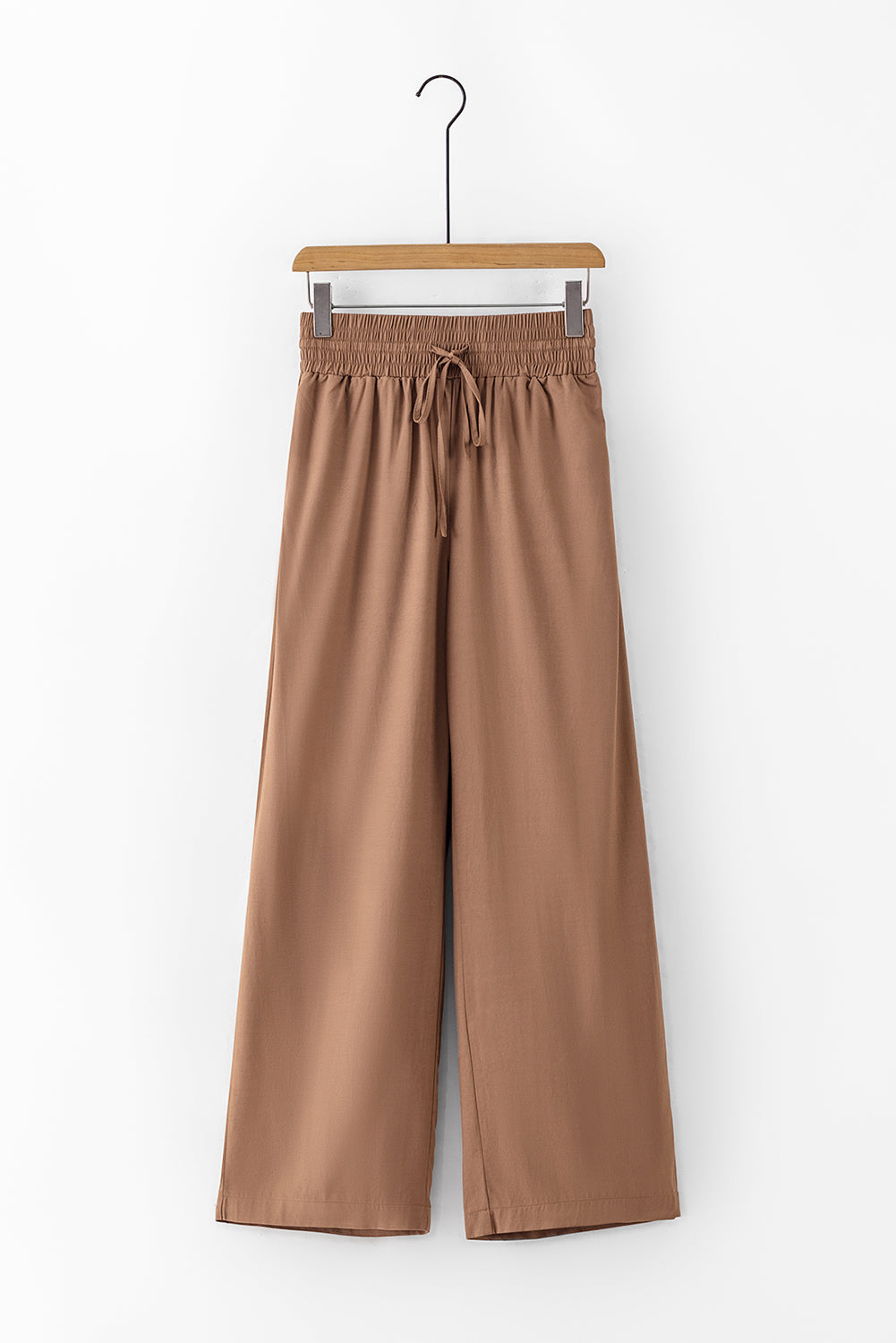 Brown Drawstring Elastic Waist Casual Wide Leg Pants - SELFTRITSS   