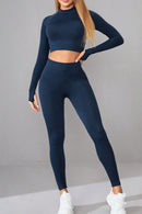 Mock Neck Long Sleeve Top and Pants Active Set - SELFTRITSS   