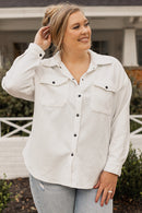 Beige Plus Size Textured Flap Pockets Jacket - SELFTRITSS   