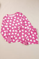 Pink Valentine Heart Shape Print Long Sleeve Top Shorts Lounge Set - SELFTRITSS