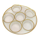 12"D Glass Seder Tray with Gold Beaded Trim - with 6 Bowls - SELFTRITSS
