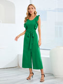 Tied Ruffled Round Neck Jumpsuit - SELFTRITSS
