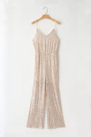 Gold Sequined V Neck Sleeveless High Waist Jumpsuit - SELFTRITSS