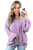 Wisteria Mineral Wash Drop Shoulder Casual Sweatshirt - SELFTRITSS