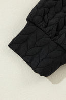 Black Cable Textured Puff Sleeve Sweatshirt