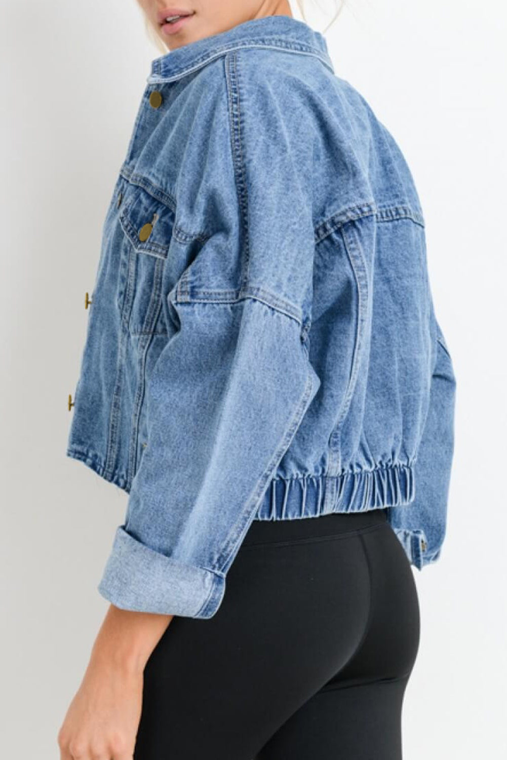 Sky Blue Medium Wash Chunky Cropped Denim Jacket - SELFTRITSS   