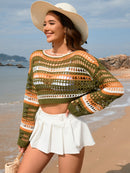 Openwork Boat Neck Dropped Shoulder Cover-Up - SELFTRITSS