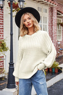 Camel Ribbed Drop Shoulder Lantern Sleeve Sweater