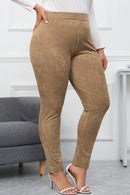 Camel Plus Size High Rise Faux Suede Skinny Pants - SELFTRITSS