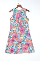 Multicolor Round Neck Sleeveless Floral Mini Dress - SELFTRITSS