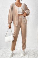 Parchment Velvet Zipped Top and Joggers Two Piece Set - SELFTRITSS