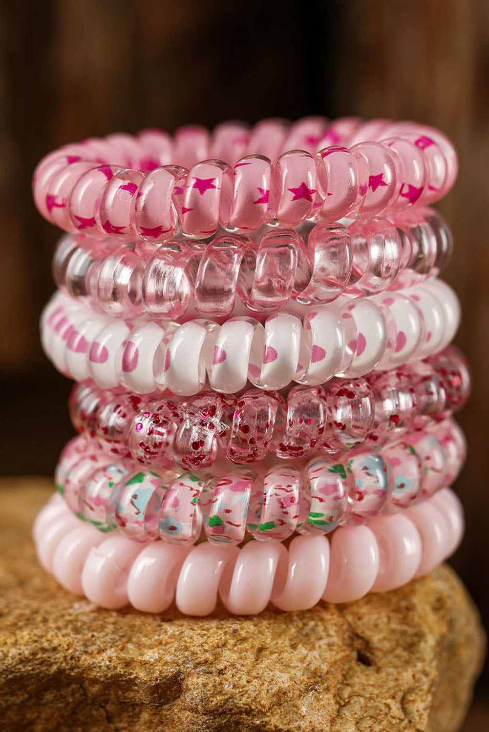 Pink Cute Gradient Starry Dotty Phone Cord Scrunchie Set - SELFTRITSS