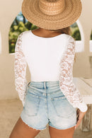 White Lace Sleeves Square Neck Bodysuit - SELFTRITSS