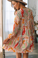 Multicolour Split Neck Puff Sleeve Flowy Printed Dress - SELFTRITSS