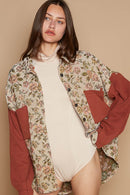 Contrast Sleeves Button Down Floral Jacquard Shirt