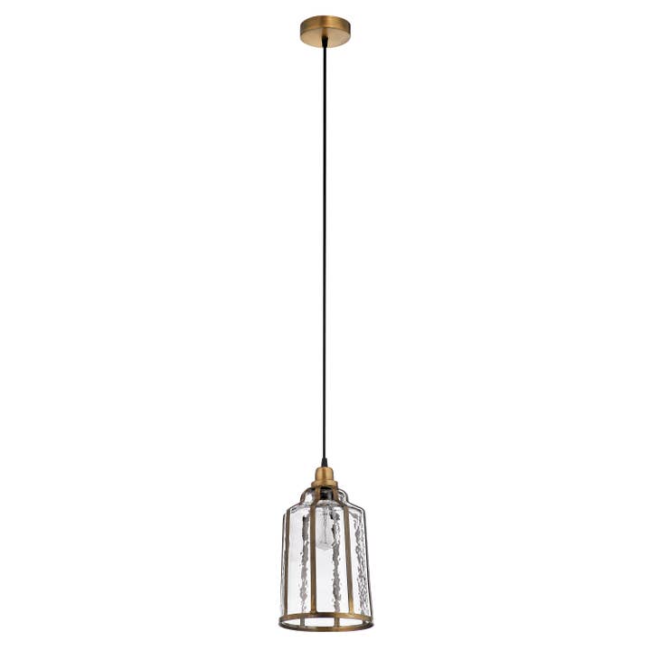 8"H Eliot Brass-Colored Metal and Glass Hanging Pendant Lamp - SELFTRITSS