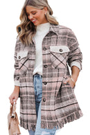 Pink Plus Size Macrame Plaid Coat - SELFTRITSS