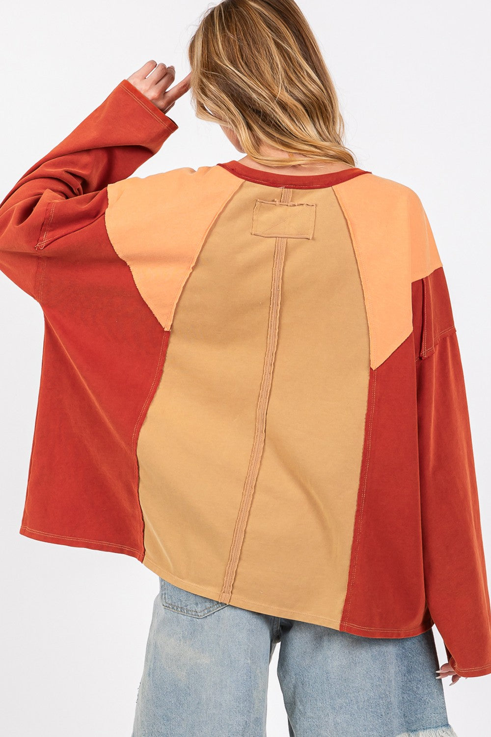 Brown Color Block Top - SELFTRITSS   