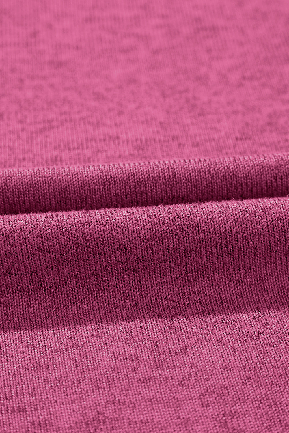 Bright Pink Ribbed Splicing Sleeve Round Neck T-shirt - SELFTRITSS