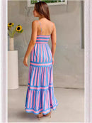 Summer Striped Printed Suspender Long Dress With Pockets - SELFTRITSS   