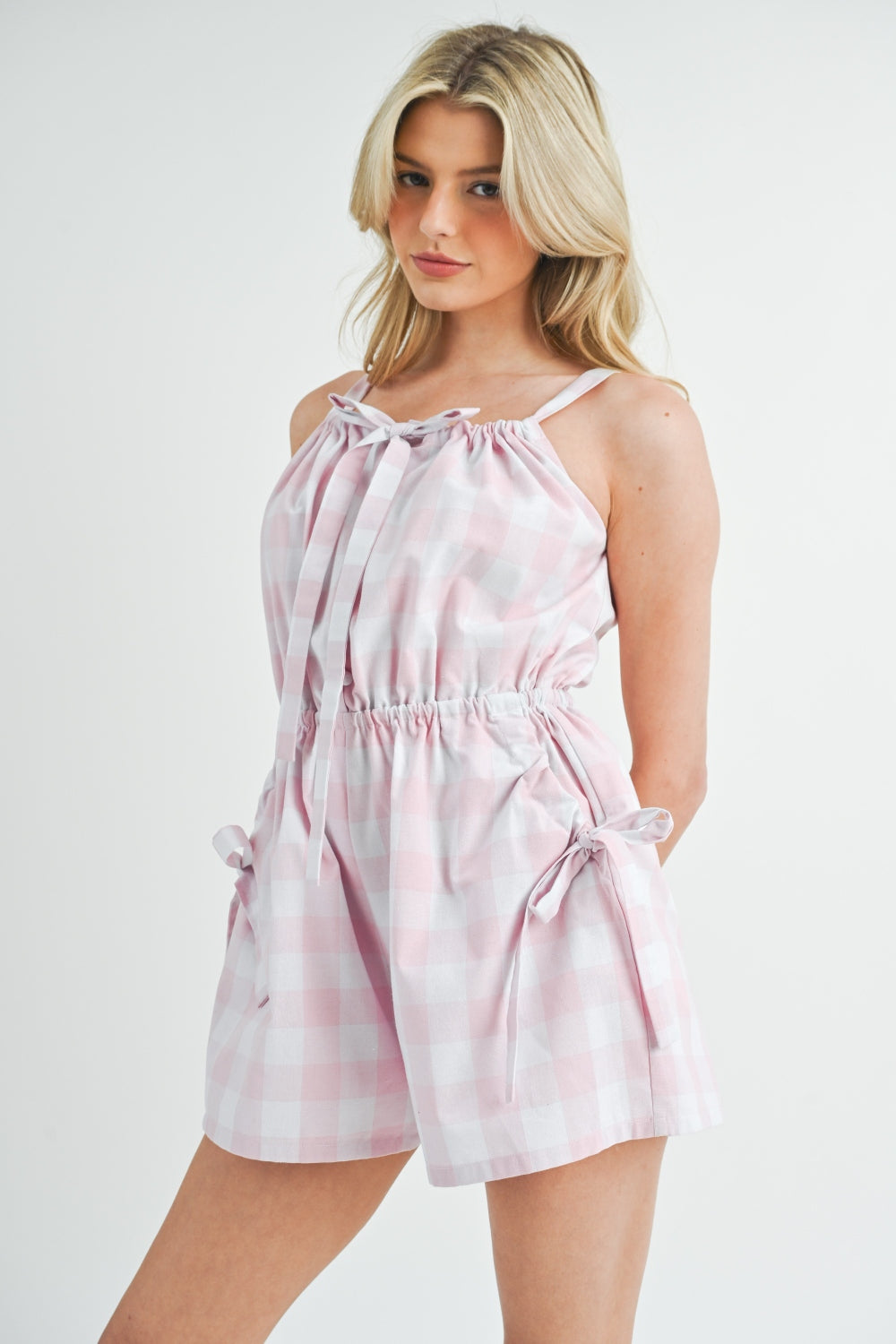 MABLE Plaid Sleeveless Button Down Romper - SELFTRITSS