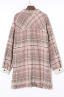 Pink Plus Size Macrame Plaid Coat - SELFTRITSS