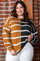 Plus Size Colorblock Striped Patchwork Loose Top - SELFTRITSS   