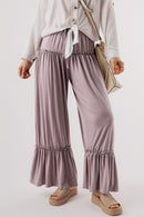 Khaki Frilled Drawstring High Waist Wide Leg Pants - SELFTRITSS   