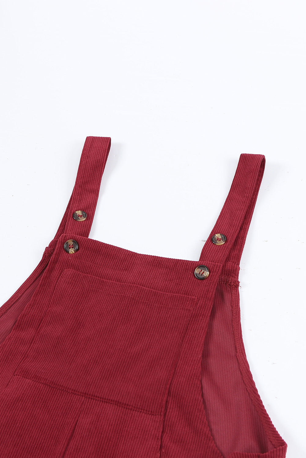 Fiery Red Solid Color Corduroy Wide Leg Bib Overalls - SELFTRITSS   