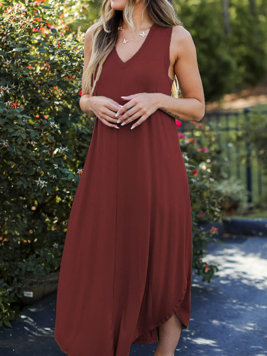 Full Size V-Neck Midi Tank Dress - SELFTRITSS   