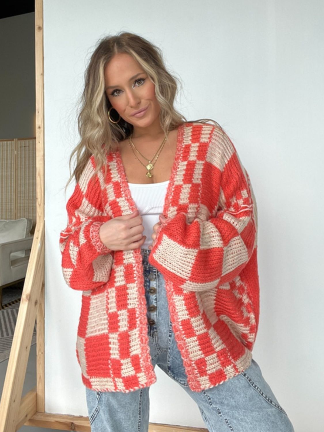 Oversized Mocha Plaid Long Sleeve Cardigan