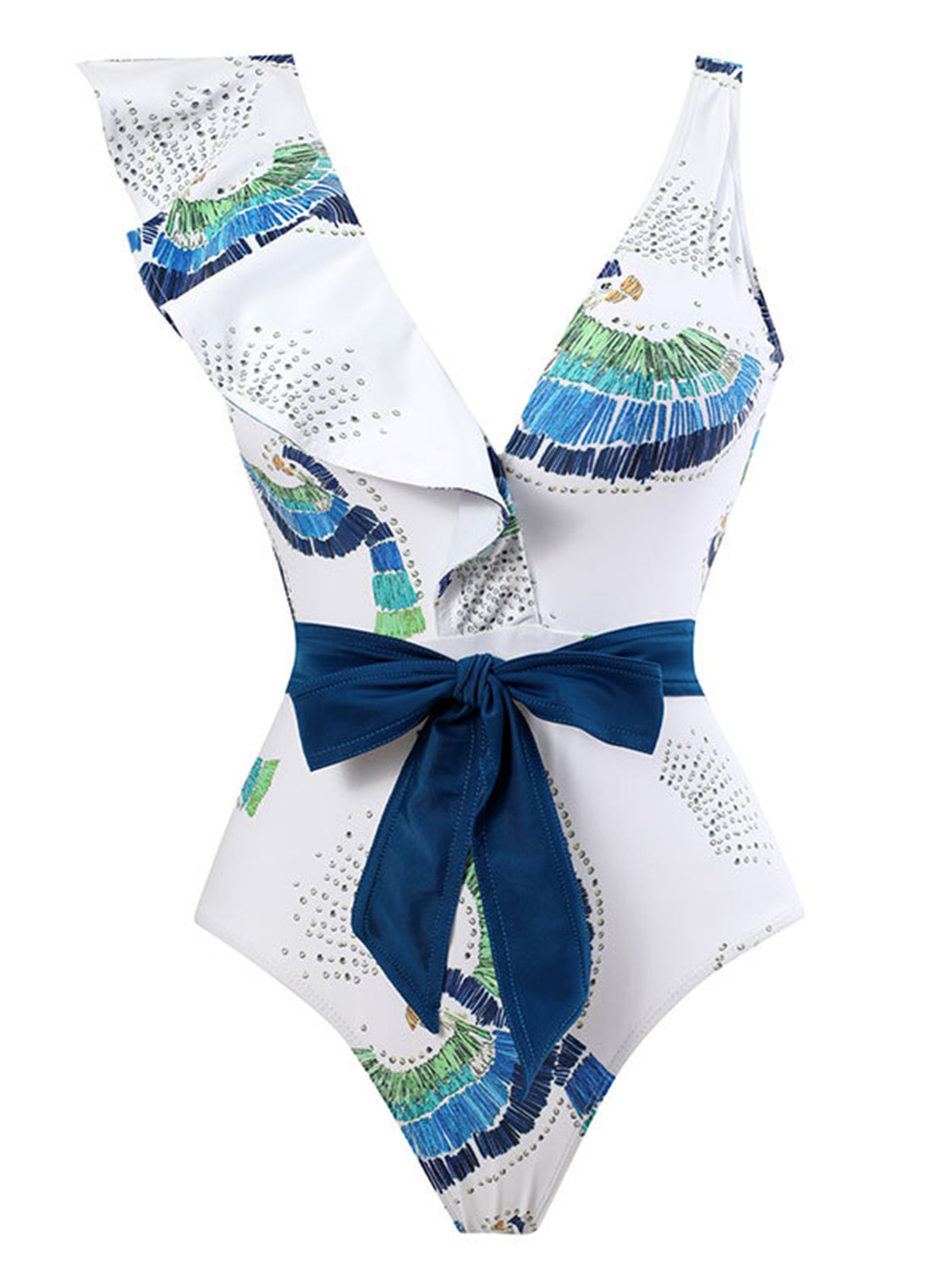 Tied Printed V-Neck Sleeveless One-Piece Swimwear - SELFTRITSS