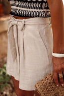 Parchment Tie Waist Casual Linen Shorts - SELFTRITSS