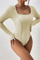 Apricot Scoop Neck Seam Detail Long Sleeve Bodysuit - SELFTRITSS