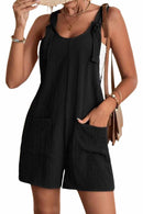 Black Adjustable Straps Pocketed Textured Romper - SELFTRITSS   