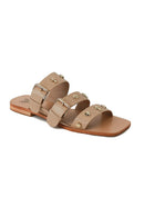 Double buckle studed flat sandals